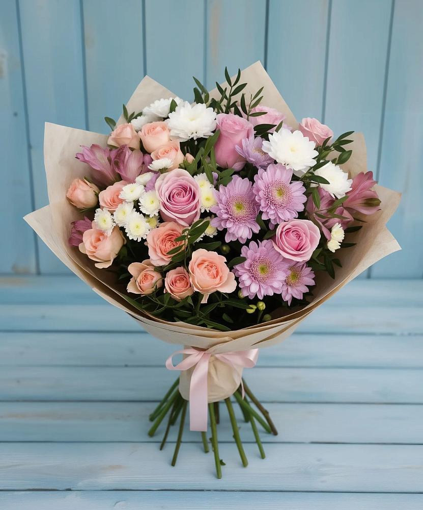 Букет цветов из: Хризантемы, Розы и Альстромерии в Самусе