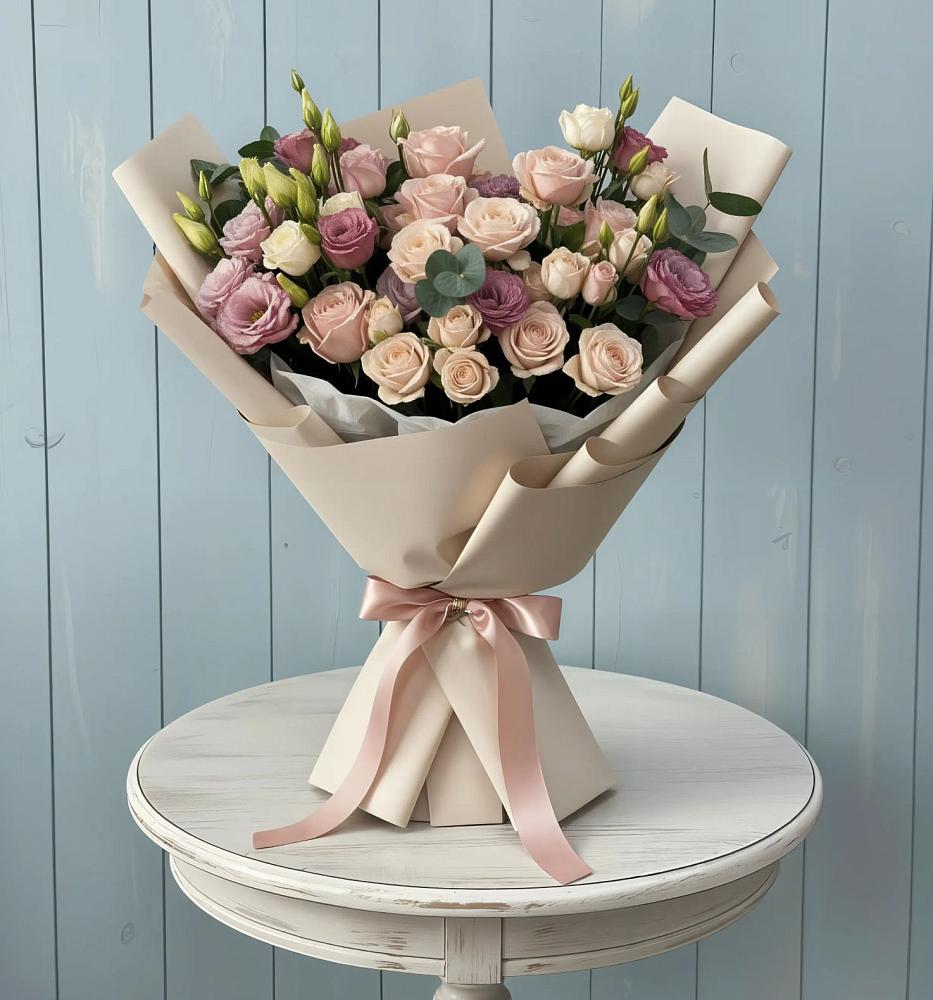 Букет цветов из: Розы и Лизиантусы в Самусе